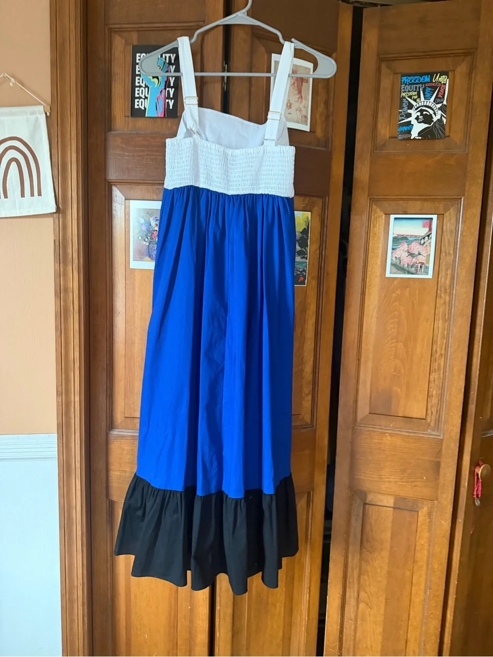 kate spade Blue, White and Black Colorblock Maxi Dress